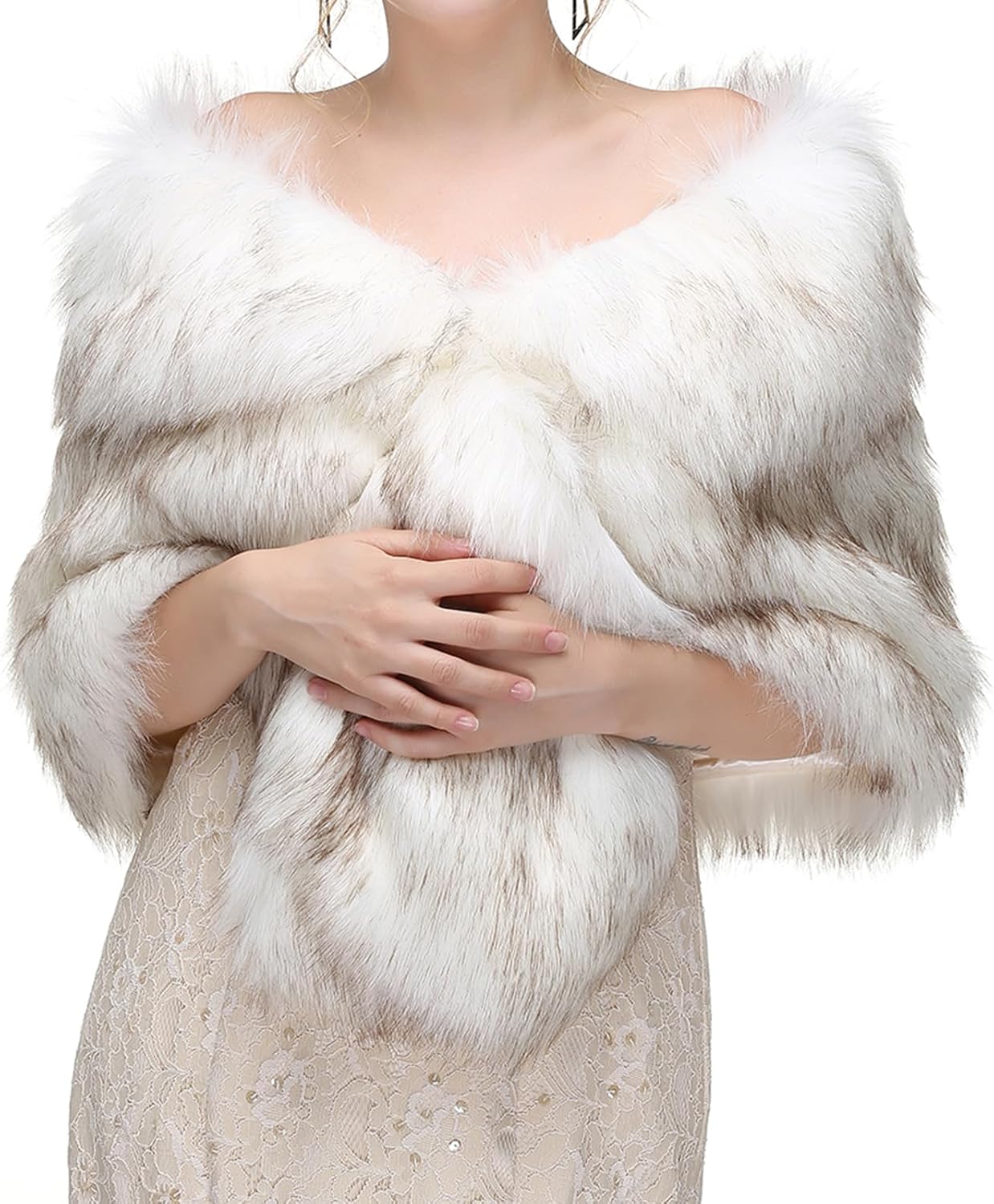 Faux Fur Wrap for Women,Winter Shawl for Wedding Stole Shrug Fur Cape 1920s - Image 8