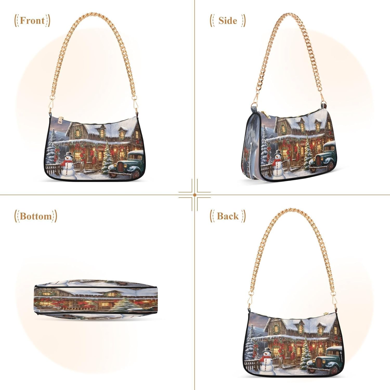 Hobo Bags for Women Snowman Snow Christmas Tote Purses Small Handbags with Chain 20848167