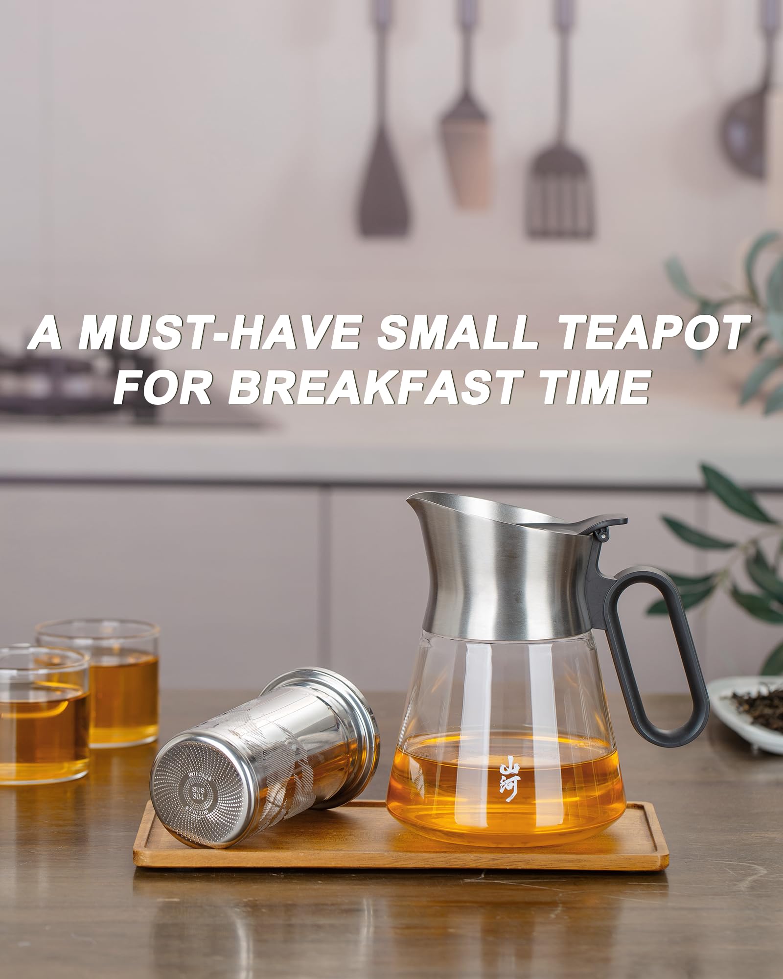 ZENS Design Glas-Teekanne mit Teesieb mit 2 Tassen, 652 ml, kleiner, loser Blätter, steiler Topf mit Edelstahlauslauf für heiße Tee-Diffusoren, ovaler Griff, klares Tee-Ei für Teeliebhaber, Geschenke