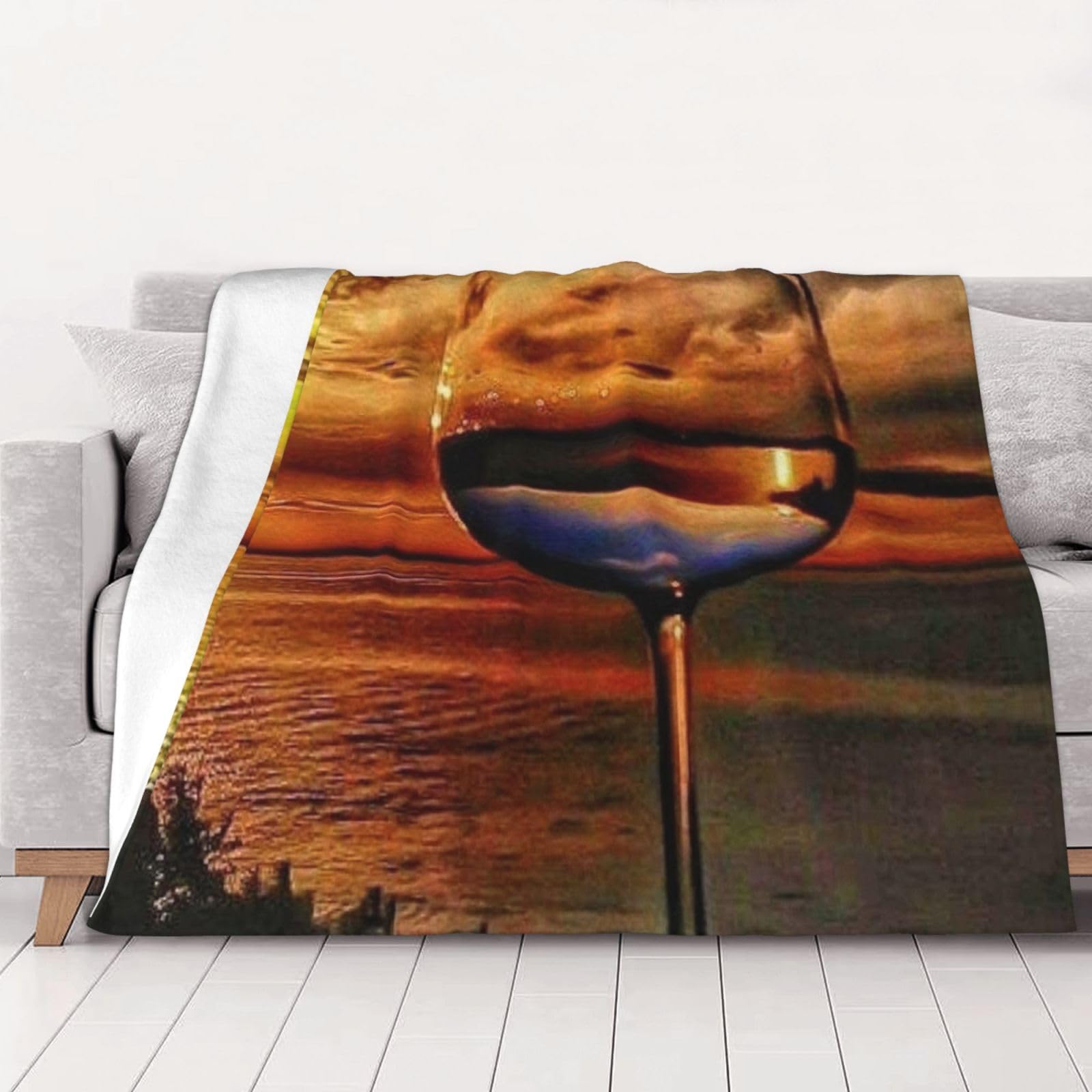 Couverture en flanelle douce et chaude 150x125 plaid canapé motif coucher de soleil