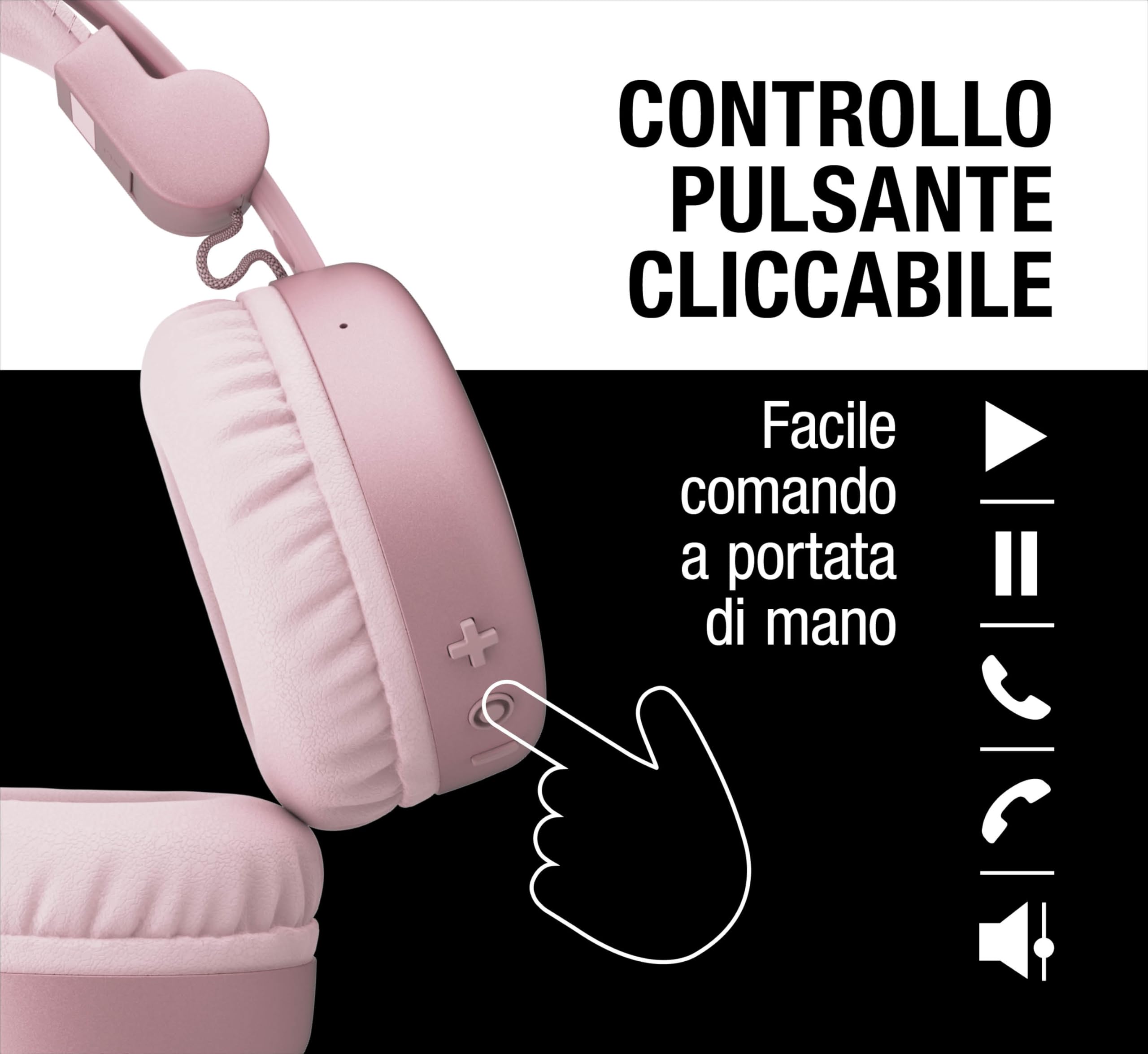Fresh 'n Rebel Code Core, cuffie Bluetooth on-ear senza fili, 30 ore di riproduzione con microfono e assistente vocale, controllo volume e tasti riproduzione/pausa, pieghevole (Rosa Pastello)