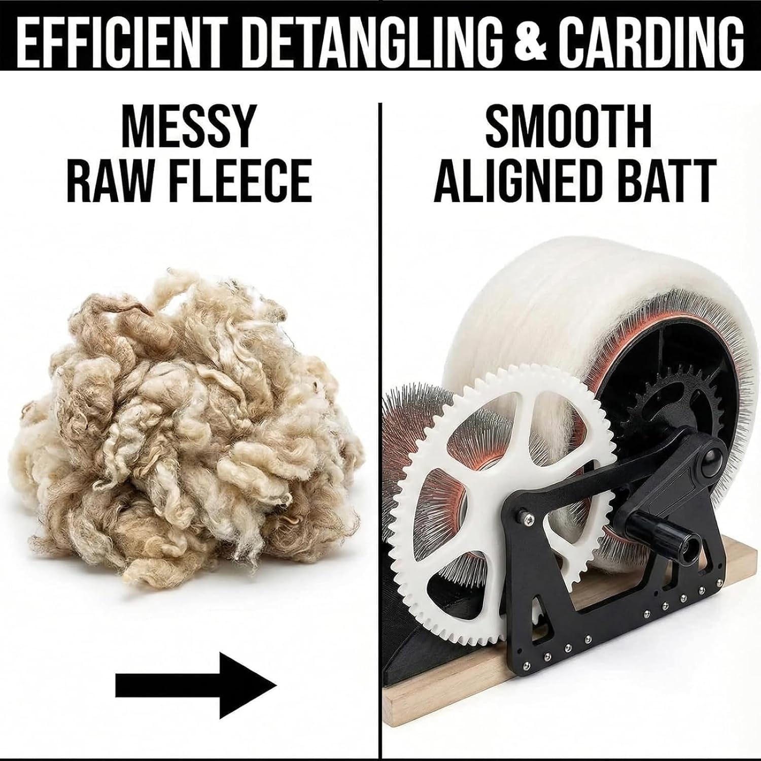 Hand Crank Drum Carder, Manual Wool Carding Machine, Plastic and Wood, for DIY Felting, Fibre Blending, Colour Mixing and Impurity Removal, 30 x 20 x 10 cm