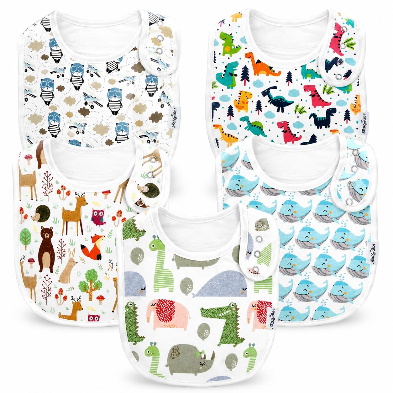 KiddyStar Double Layer Bandana Bibs - Thick, Multi Snaps, Organic Cotton - Soft & Absorbent - For Drooling, Teething, Feeding