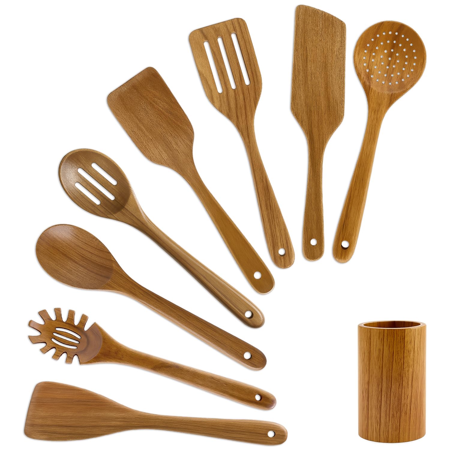 Ayiaren 9-Piece Acacia Wood Utensil Set