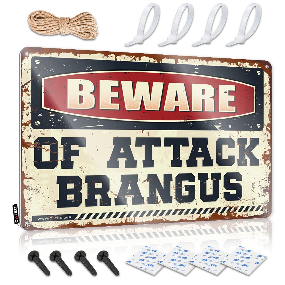 STWNVOITV Metal Vintage Signs Beware Of Attack Brangus Tin Sign Funny Signs Metal Funny Metal Signs Decor(30X40CM)