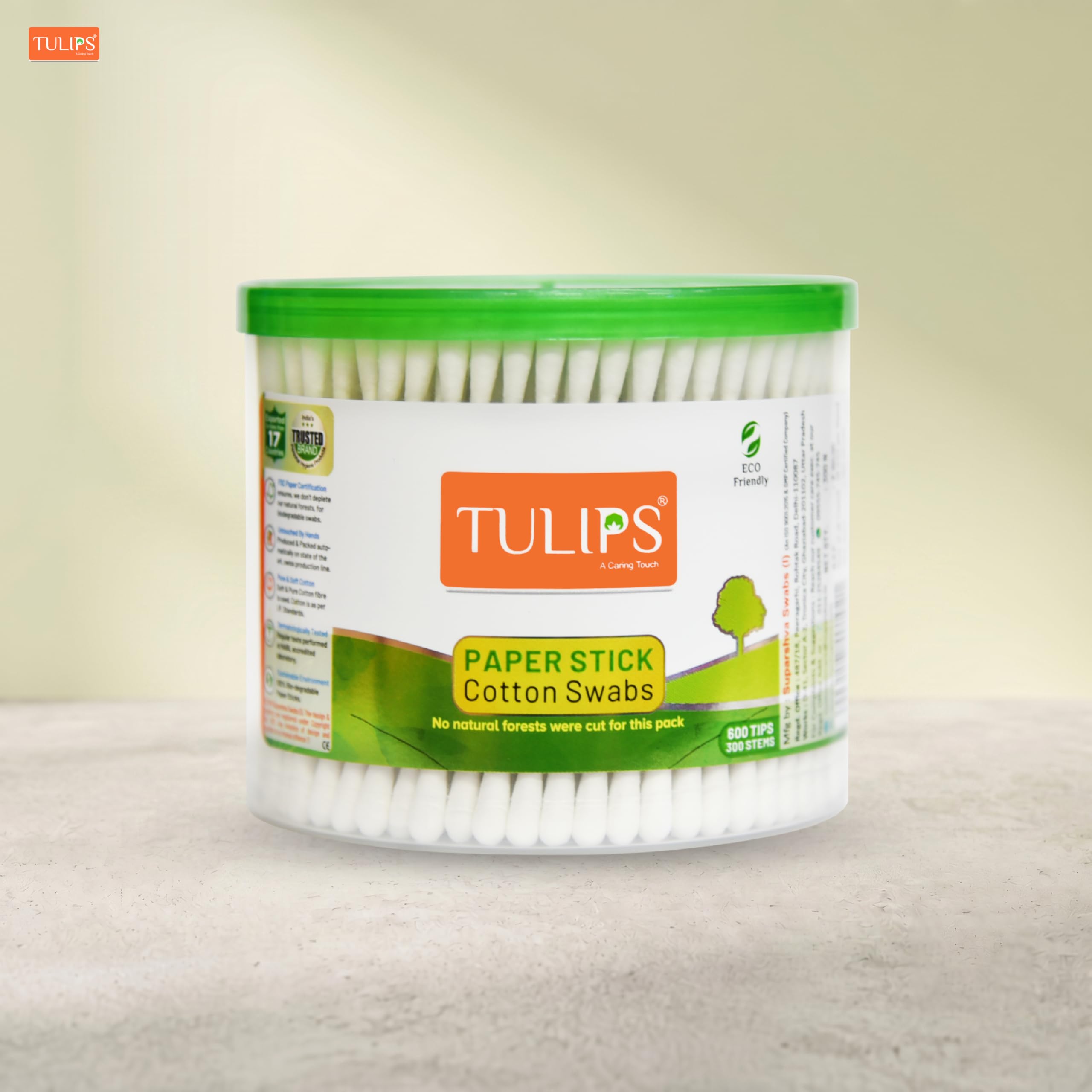 TULIPS Cotton Ear Buds/Swabs (pack of 2) with white PAPER Sticks (300/600 Tips ) in a Jar 1