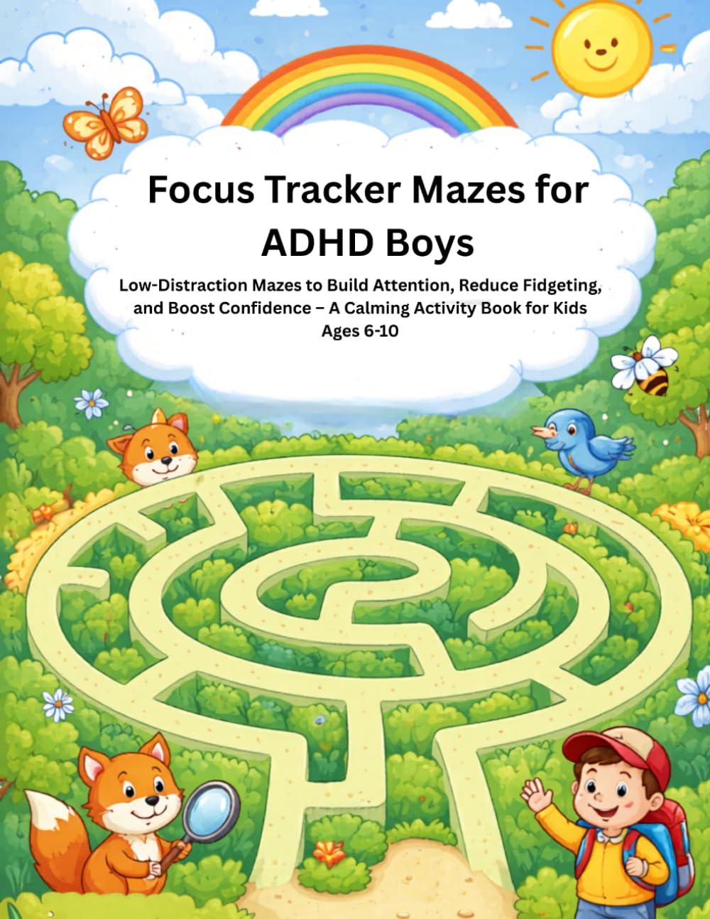 Focus Tracker Mazes for ADHD Boys: Low-Distraction Mazes to Build Attention, Reduce Fidgeting, and Boost Confidence – A Calming Activity Book for Kids Ages 6-10