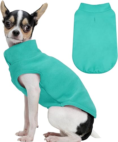 Miniatura 41 de FUAMEY Chaleco de forro polar para perros pequeños, sudaderas cálidas y elásticas para perros con agujero para correa, suéter suave de cuello alto