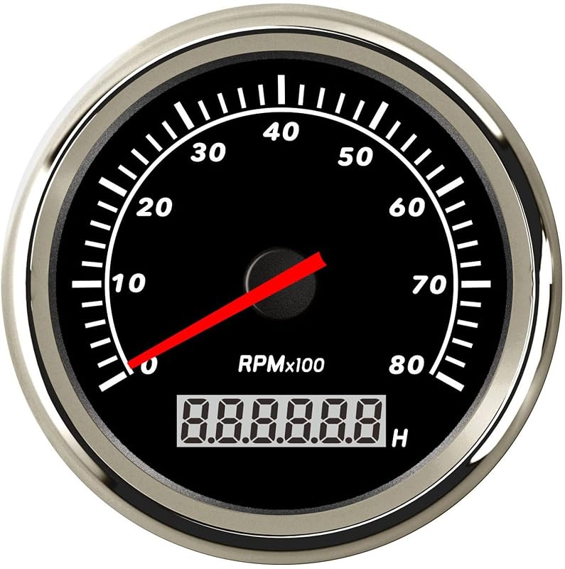 Tacômetro náutico DunkTeam 85 mm 0–8000 RPM com iluminação LCD vermelha, 9–32 V, IP67 – 1 unidade