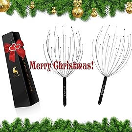USAGA Head Massager Scalp Massager 20 Fingers Head Scratcher, Stocking Stuffers Gift for Scalp Body Relaxing (Black & Black)