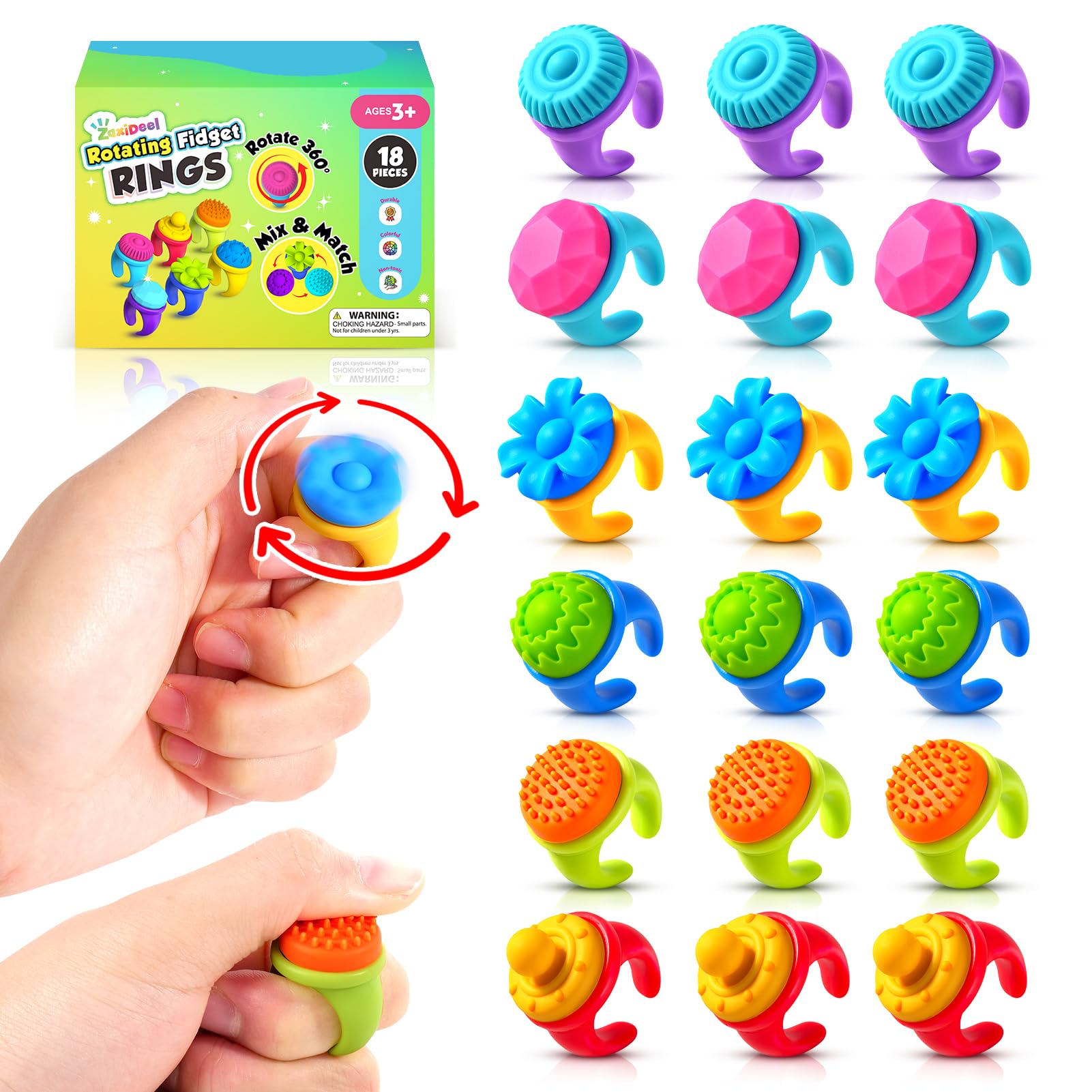 Snapklik.com : Fidget Rings Sensory Toys For Kids: 18 Pack Fidget ...