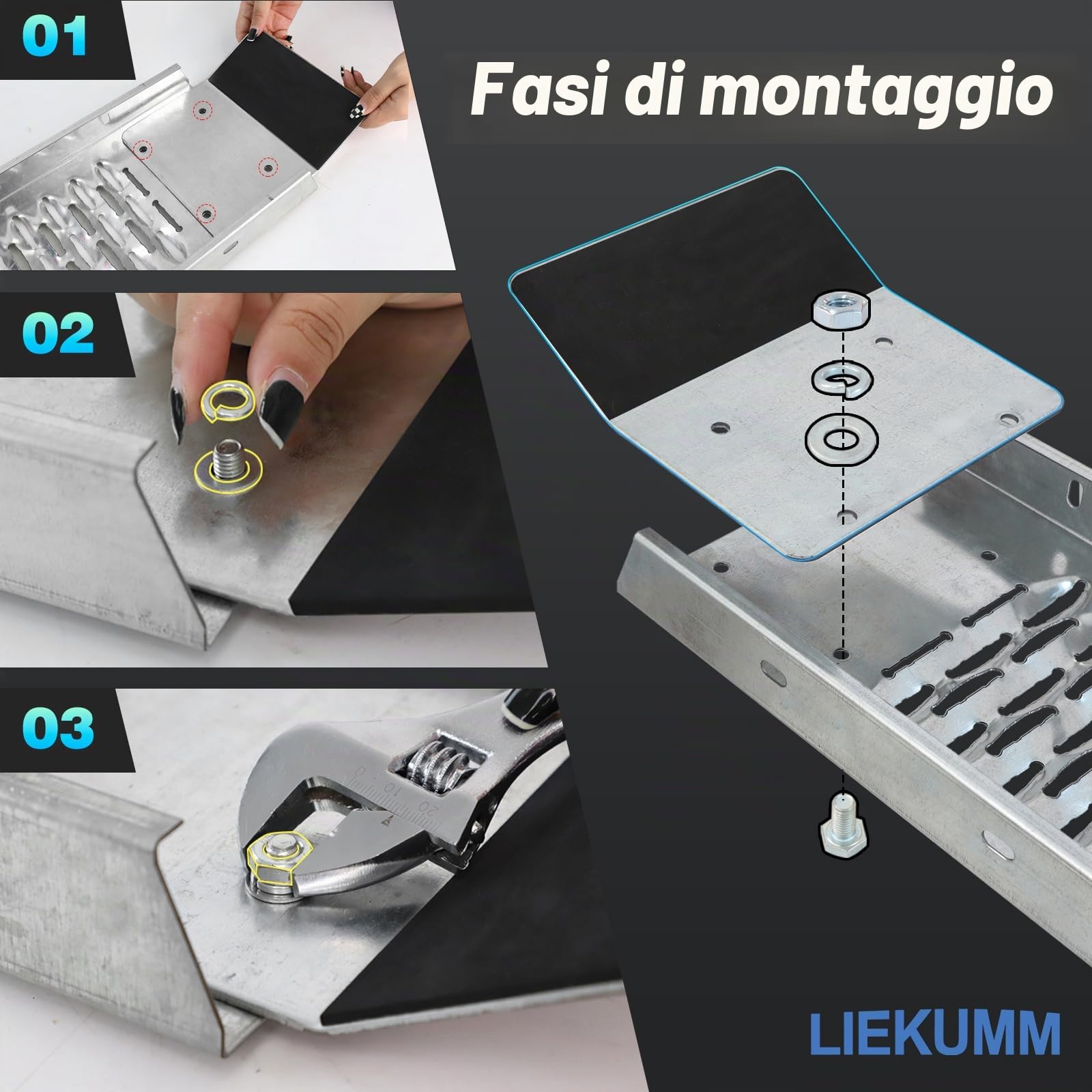 LIEKUMM - Rampa di carico, 170 x 22 cm, capacità di carico 440 kg, in acciaio bi-Fold resistente, per camion e rimorchi, kit di rampe separate per l'installazione fai da te (confezione da 2)