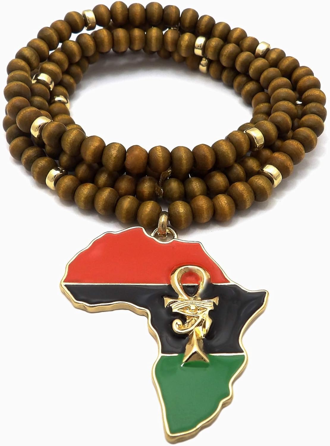 GWOOD Africa with Eye on Ankh Metal African Pendant Necklace Brown Wood Bead Chain