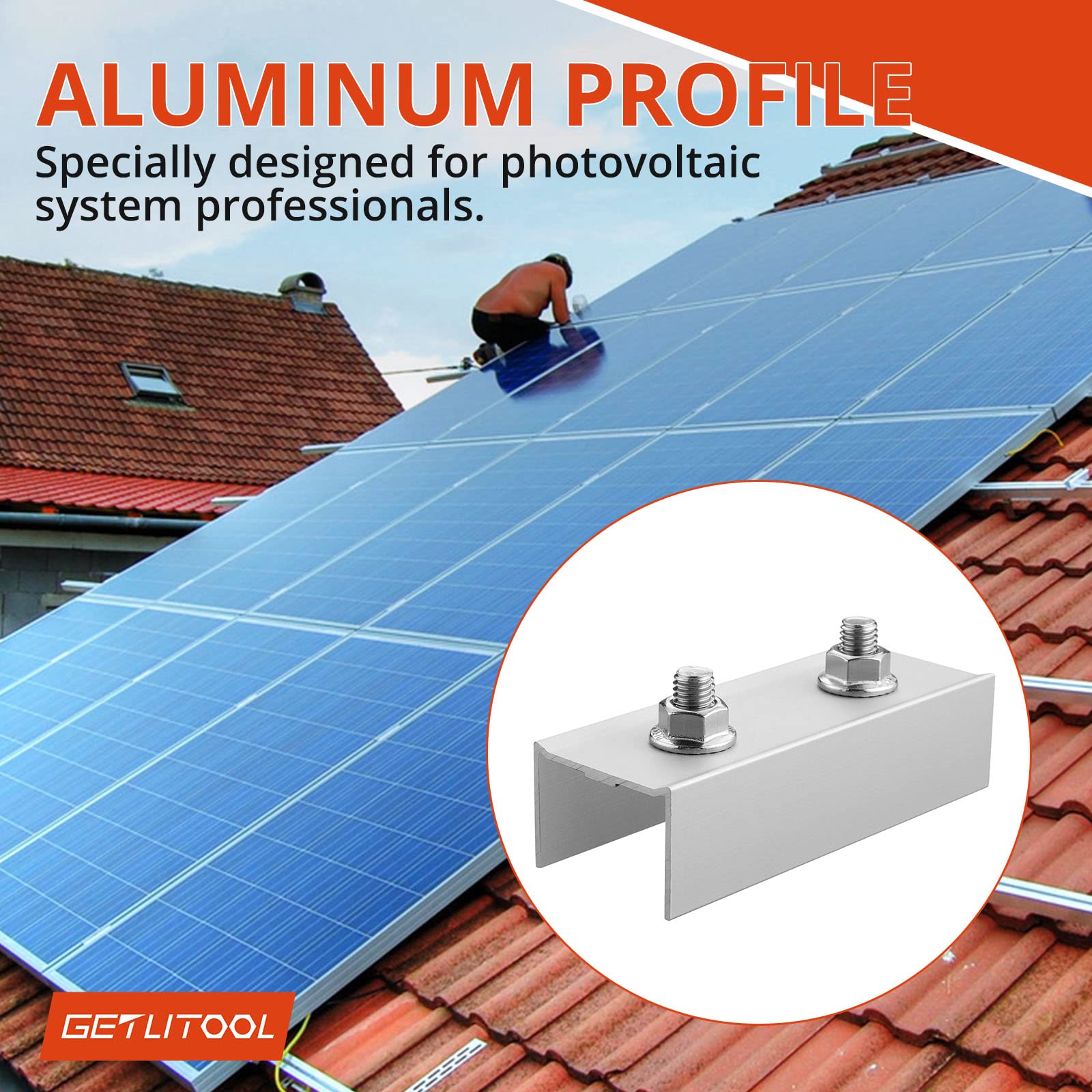 GETLITOOL C Profilverbinder für PV Schienen 40x40mm, 10x Photovoltaik Montage Set C-Verbinder, Schienenverbinder aus Alu 45x32x120mm für PV Solaranlage(10Pcs&silber)