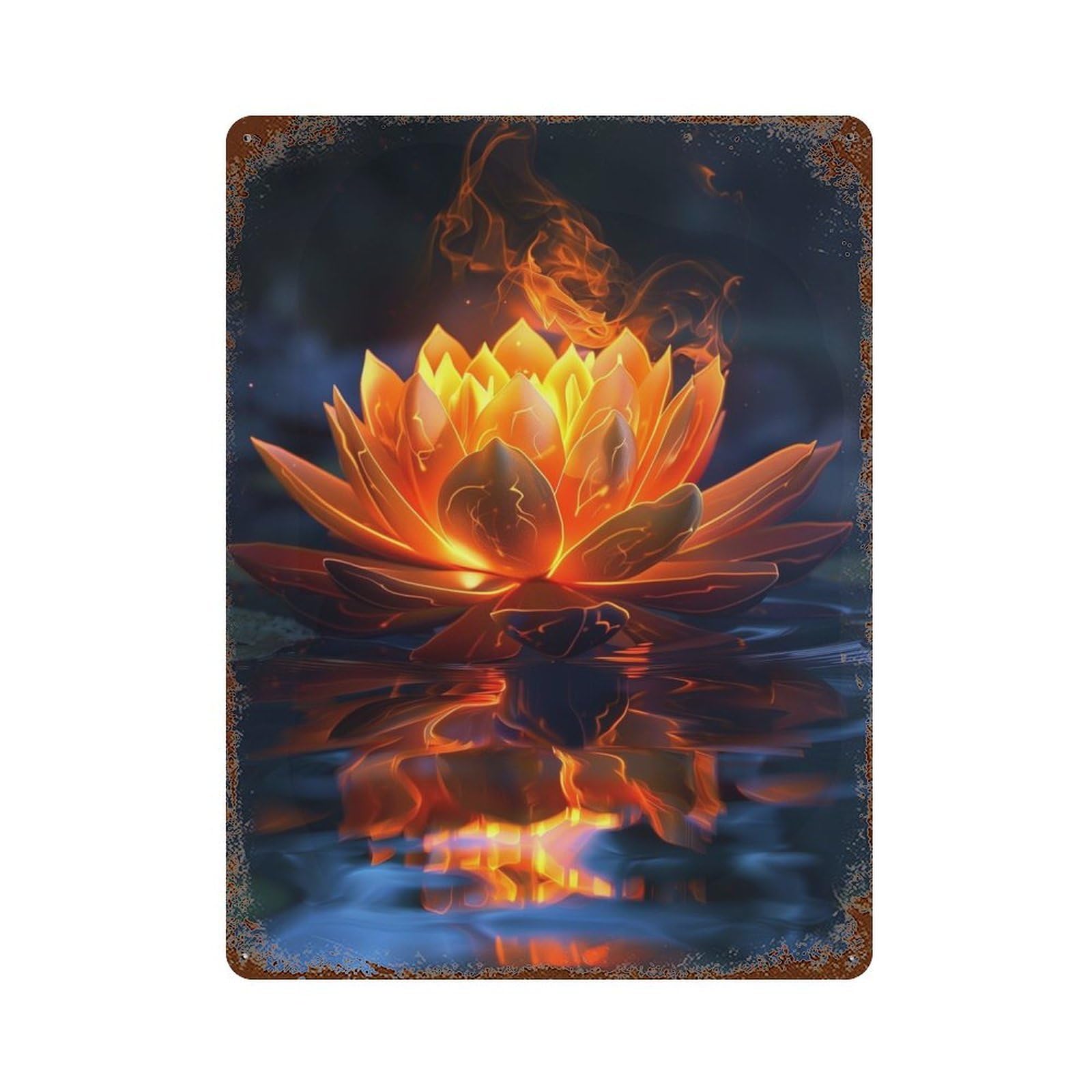 Lotus Flower Rust Effect Tin Sign 15.7"x11.8", Ideal for Farmhouse, Kitchen And Entryway Decor