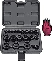 Vista 8 de E-Torx Juego de zócalos, 14 piezas hembra E-Torx Star Socket Set, 1/4" 3/8" 1/2" Drive, E4 a E24 Torque E Externo Juego de zócalos, 14pcs Star