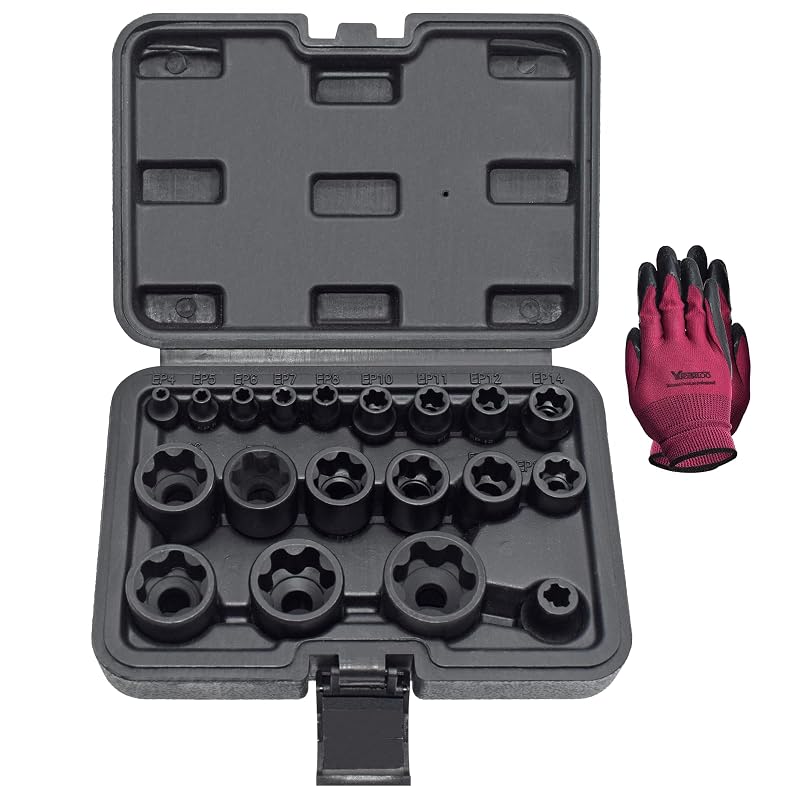 Kit de soquetes Torx Plus externos Yuesstloo EP4–EP32 em aço-liga com estojo, 19 peças