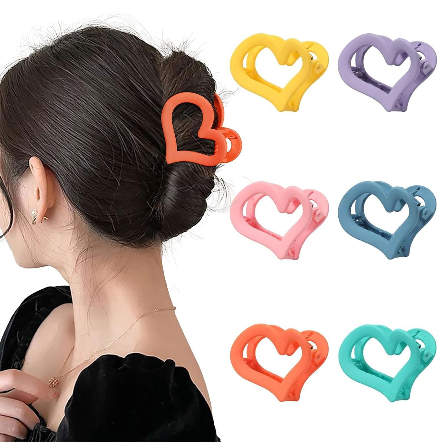 Ufgin 6 Pcs Matte Heart Nonslip Jaw Clips for Women - Cute Styling Accessories for Thin and Thick Hair (Multicolour 1)
