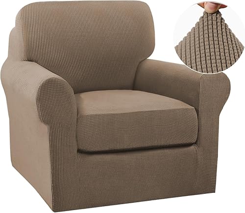 Vista 333 de Turquoize - Funda elástica para sofá de 2 piezas y 3 cojines, funda protectora lavable con elástico en la parte inferior, tela jacquard gruesa