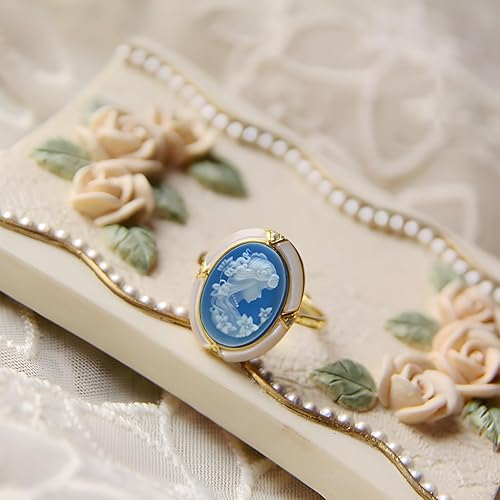 Miniatura 4 de Dreams Mall Anillo de camafeo victoriano en marco de concha, anillos de silueta de camafeos de ágata antigua, ajustable, joyería retro vintage de