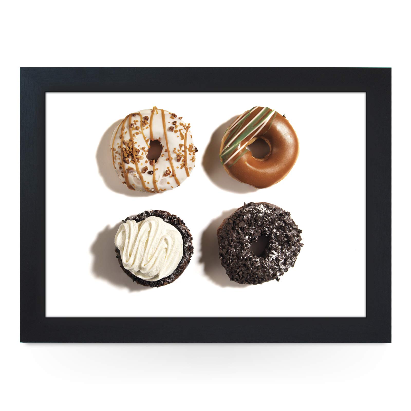 yoosh Portable Lap Desk Tray (Fancy Donuts) Handmade Wooden Frame, Beanbag Cushioned Bottom | Computers, Laptops, Meals, Food | L0763 Black