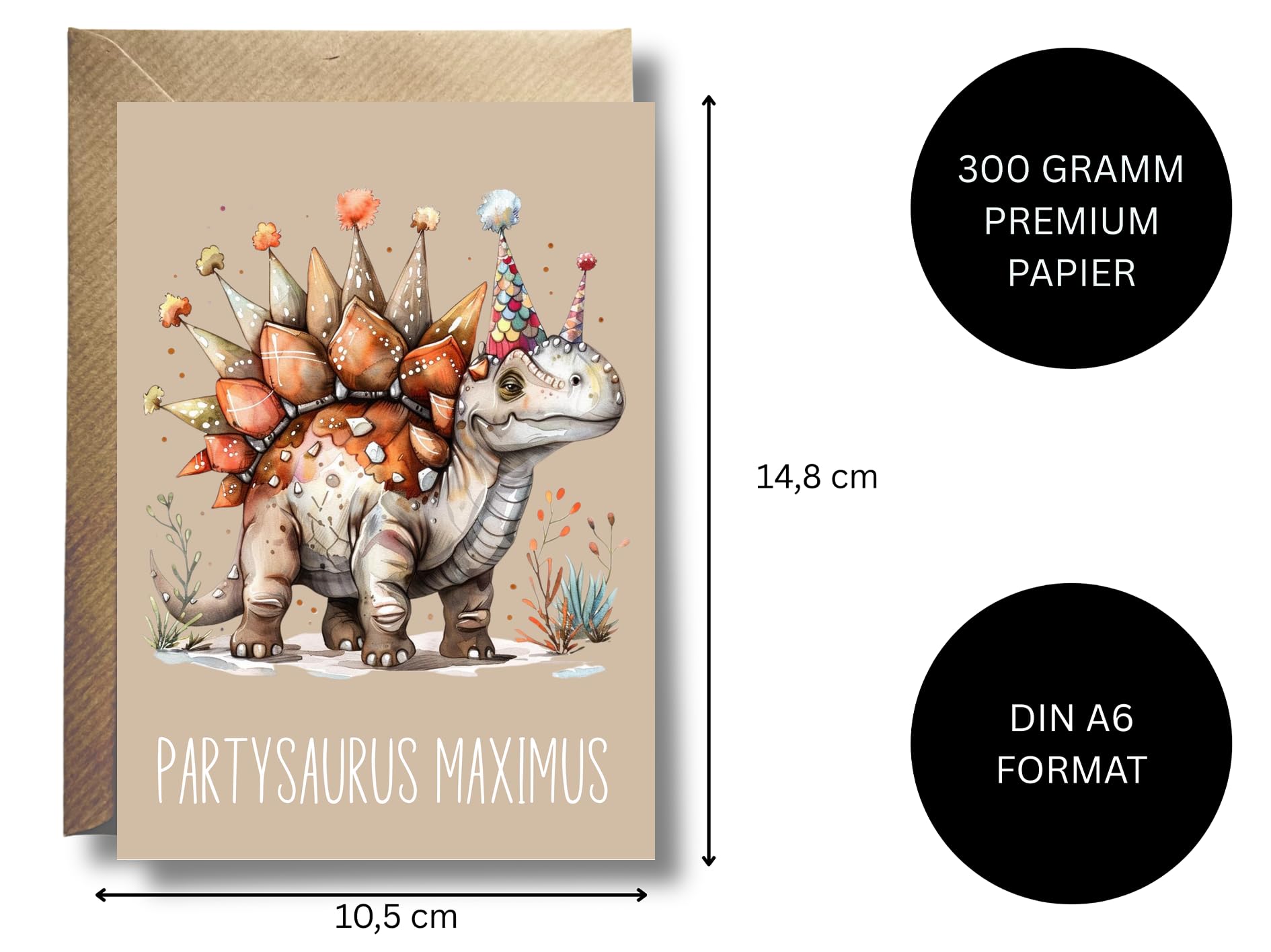 Biglietto di auguri di compleanno per bambini - 3 anni - gamma Totally Roarsome - Illustrazione di un simpatico dinosauro - Diplodocus - TR03 - Italia