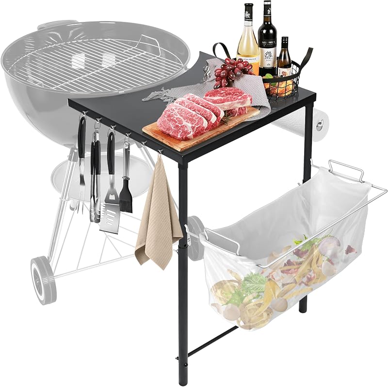 GRISUN Adjustable Height Side Table for Weber Kettle 22/26 Master Touch | Perfect for BBQ prep and work area; adjustable-height design fits Weber Smokey Mountain 22 charcoal kettle grill