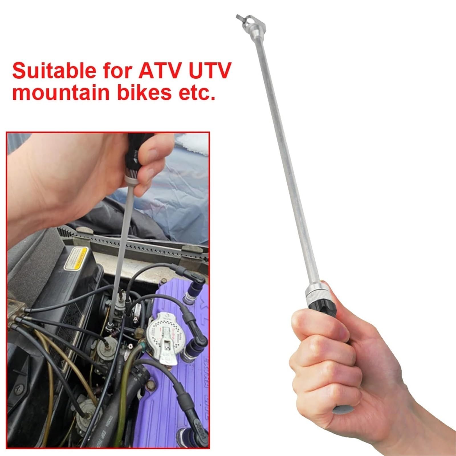 Kit de carburador Filtro de Gasolina Herramienta Manual para Ajustar el Tornillo piloto del carburador Motocicleta 18,9 Pulgadas con Ajuste Cabezal en ángulo de 90 Grados para ATV UTV