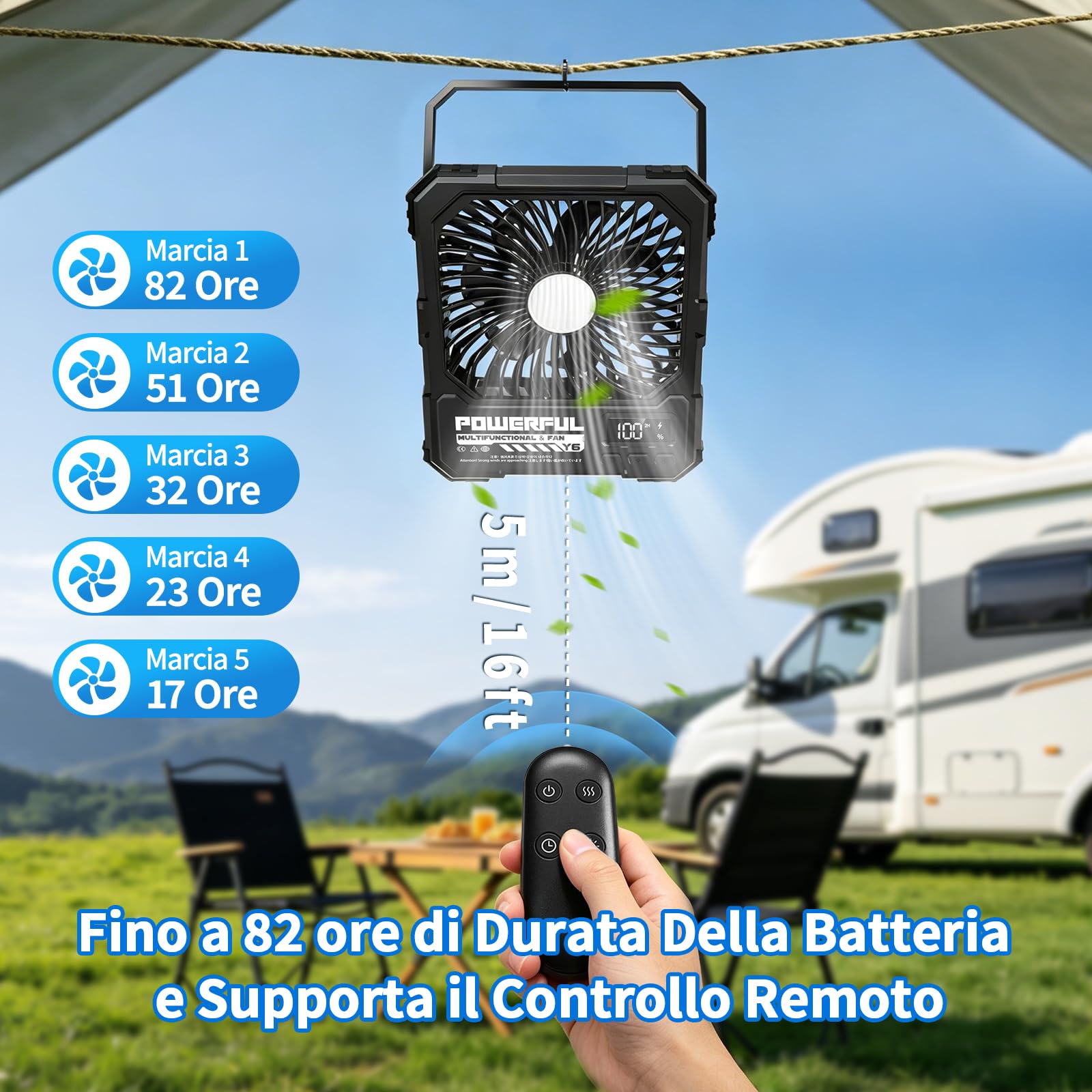 Ventilatore da Campeggio Portatile Alimentato a Batteria da 20000 mAh, Ventilatore da Viaggio Ricaricabile da 8 Pollici, Fino a 82 Ore di Durata Della Batteria, Adatto Per Camera da Letto, Esterno