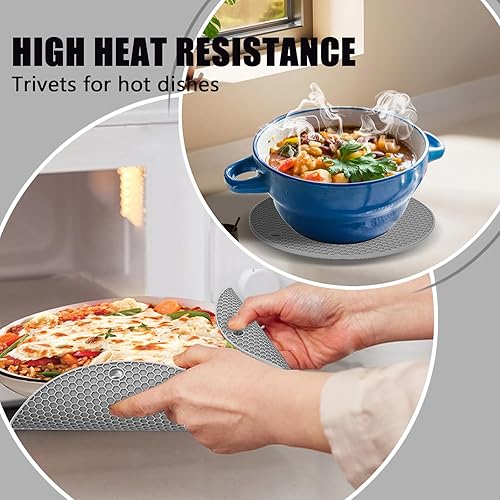 Vista 100 de Guantes de horno con almohadillas calientes resistentes al calor y cinco espátulas de silicona diseñadas para cocinar en la cocina, guantes