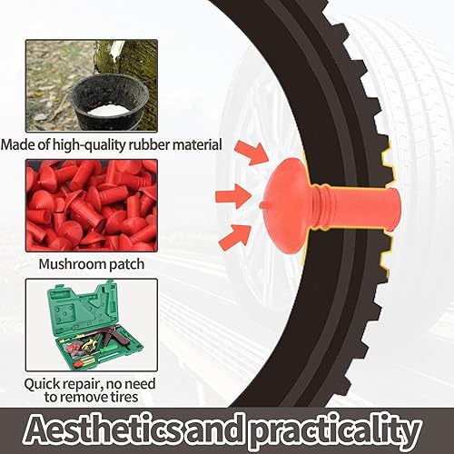 Miniatura 3 de Kit de tapones de neumáticos de hongo, 90 pines permanentes de reparación de neumáticos y herramientas para neumáticos sin cámara, fijación