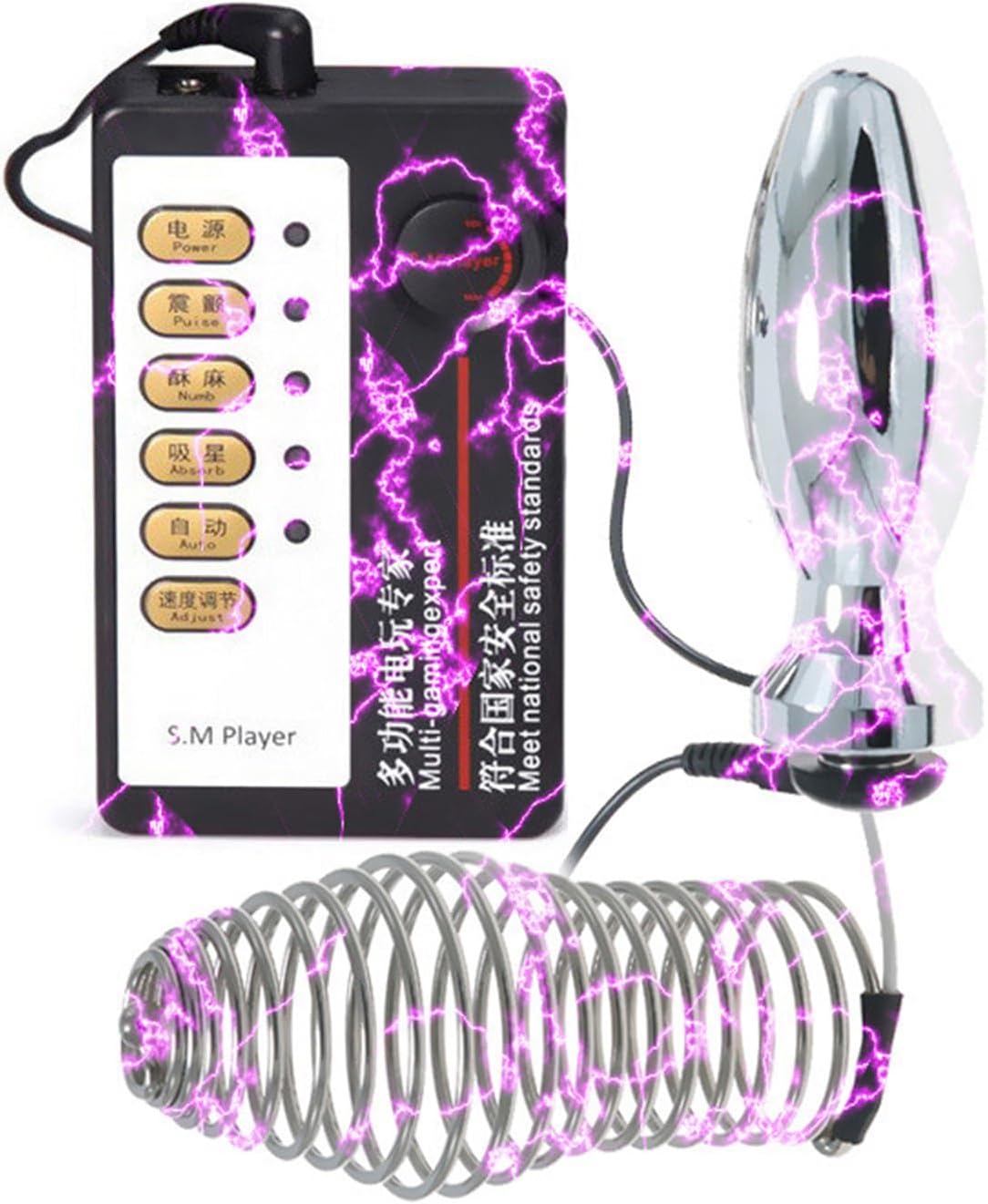 Electric Shock Multiple Hollow Penis Ring Cage Stainless Steel Anal Plug Electric Shock Combination Set Sm Sexy Male and Female Adult Sex Toys