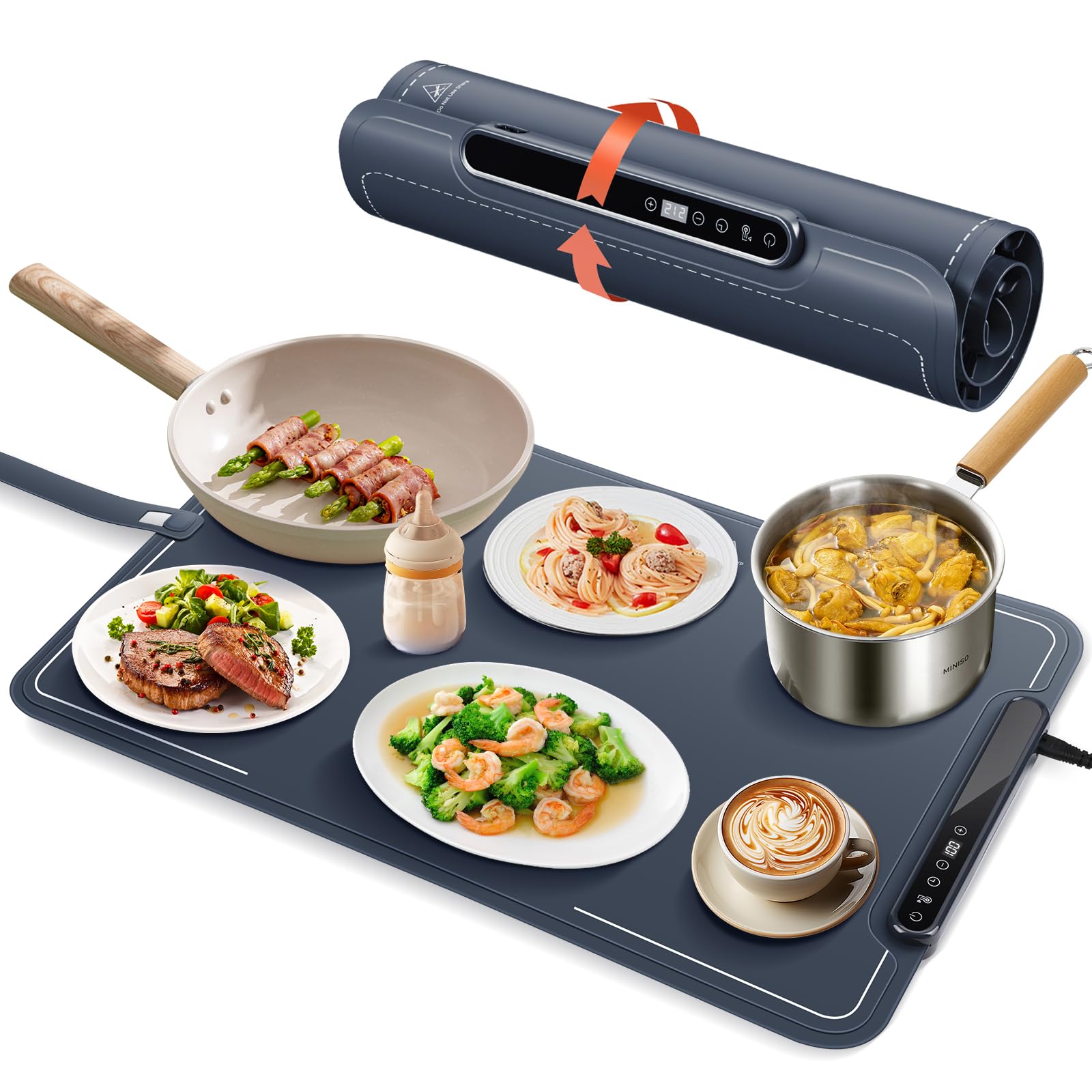 Euakee Chauffe Plat Électrique, Plateau Chauffant avec Température Réglable 40°C - 100°C et Minuteur de 1-24 Heures, avec Écran LCD, Chauffe Assiette à Réchaud pour Buffets, Fêtes, Banquet (02)