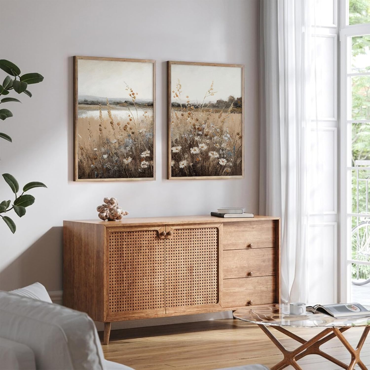 Wildflower Botanical Wall Art Decor Set of 2 Vintage Canvas Wall Decor Landscape Field Wall Art Pictures Farmhouse Prints Landscape Painting Vintage Artwork for Room Bedroom 16x24 Inch UNFRAMED - Image 3