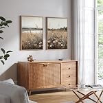 Wildflower Botanical Wall Art Decor Set of 2 Vintage Canvas Wall Decor Landscape Field Wall Art Pictures Farmhouse Prints Landscape Painting Vintage Artwork for Room Bedroom 16x24 Inch Unframed