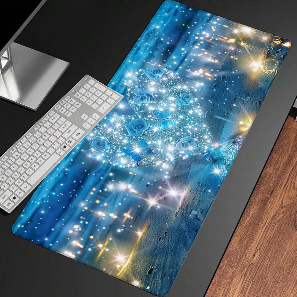 Niebieska podkładka pod mysz XXL, podkładka na biurko, 1200 x 600 cm, szyte krawędzie, gumowa podstawa, podkładka pod mysz, stabilna podkładka pod mysz na gładkich powierzchniach, poprawia