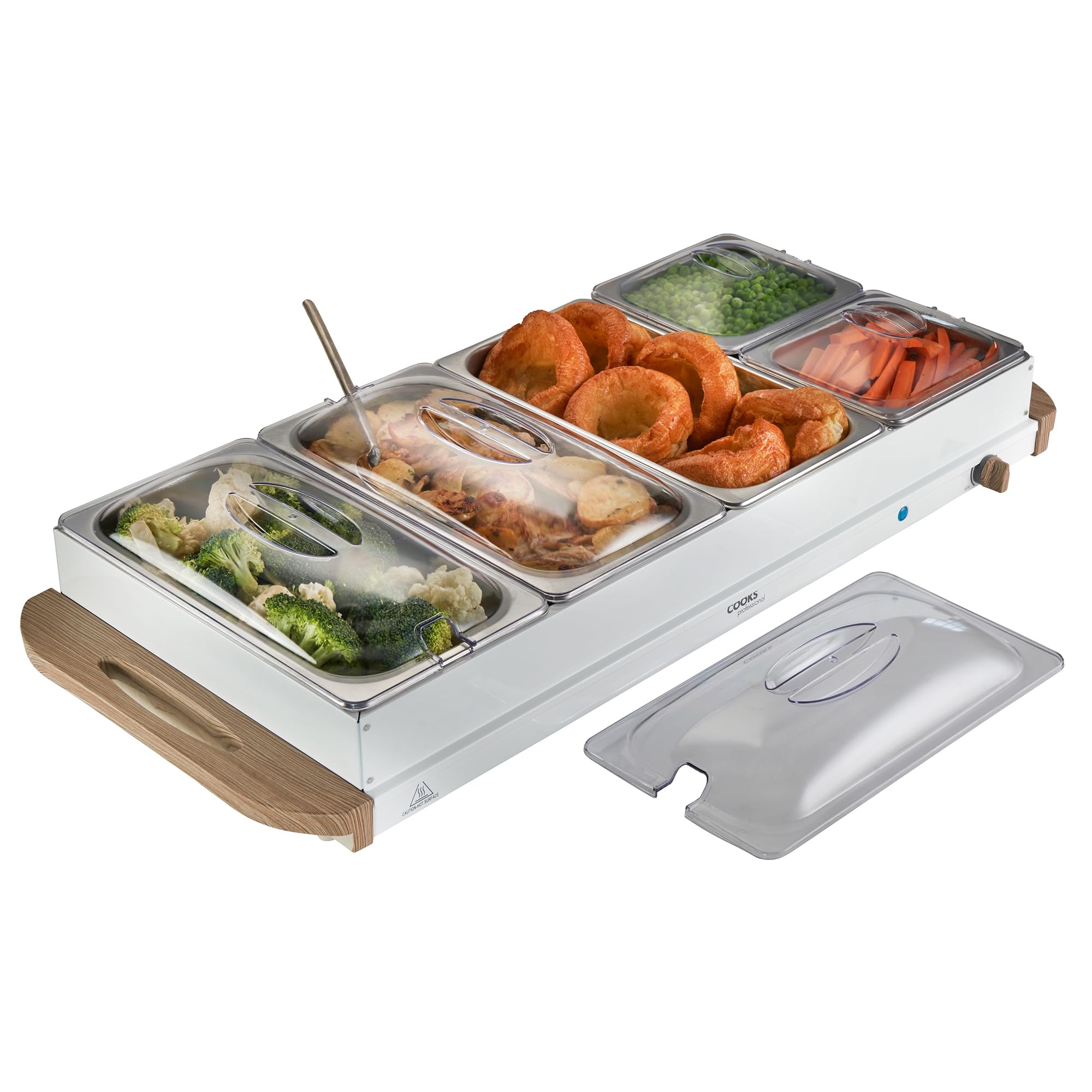 Cooks Professional 5-Section Buffet Warmer 9.6 Litre Capacity with Hotplate Function & Adjustable Temperature Control Dial | 450W X-Large Portable Electric Food Serving Tray | Nordic White โ image 1
