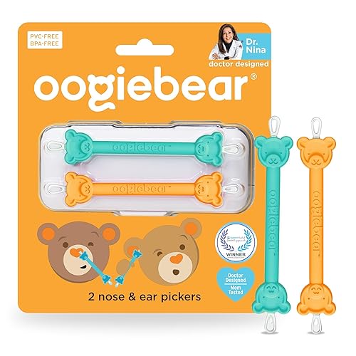 Oogiebear – Limpiador de oídos y nariz para bebés, 2 unidades Naranja y espuma de mar con estuche