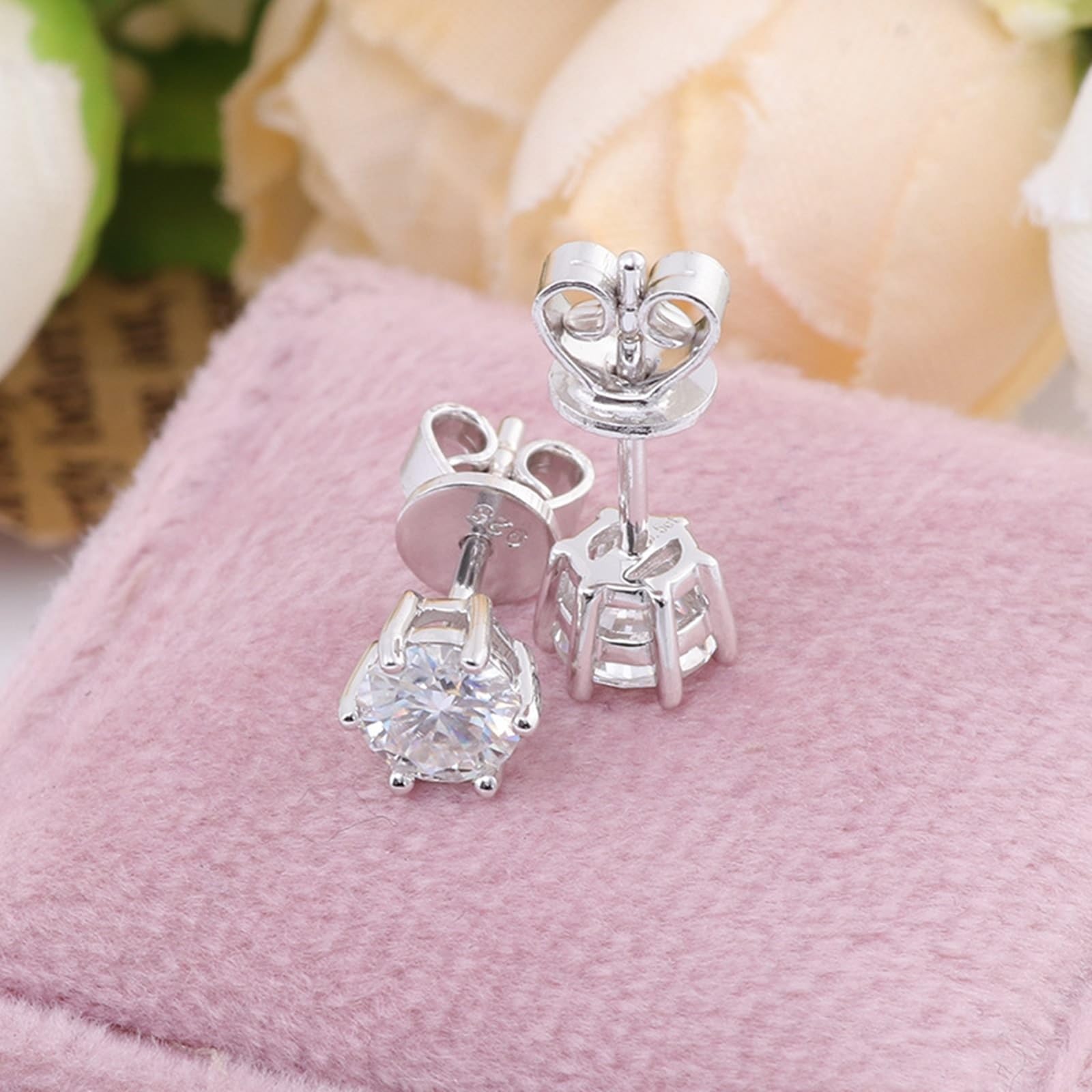 KnSam Prawdziwe złoto biżuteria kolczyki 18K / 14K / 9K / srebro wysokiej próby 925, 6 pazurów, kolczyki na Boże Narodzenie z moissanit 0,5 ct kolczyki secesyjne prawdziwe złoto biżuteria
