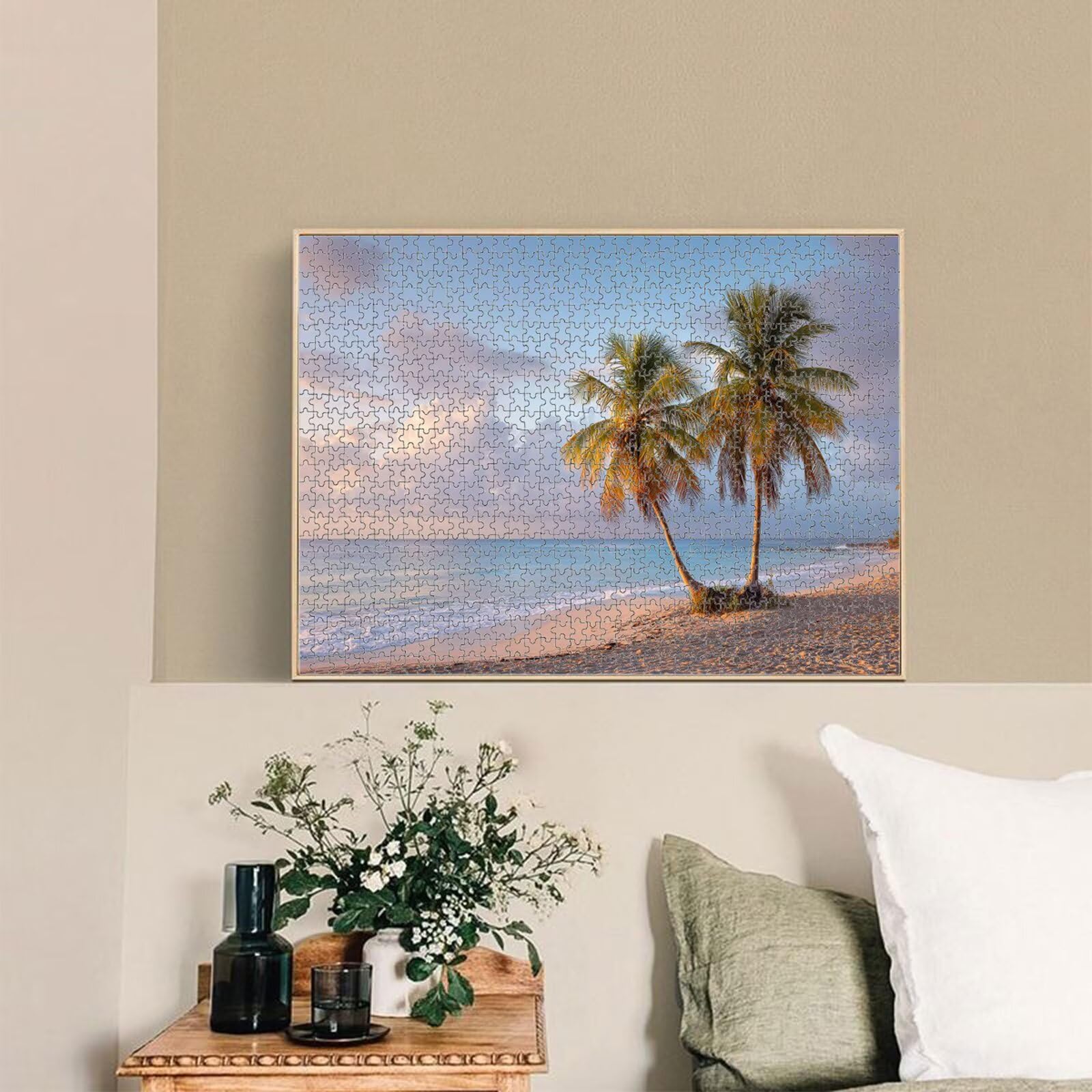 2000 elementów, puzzle dla dorosłych, palmy kokosowe i plaża, drewniane puzzle 1T#957