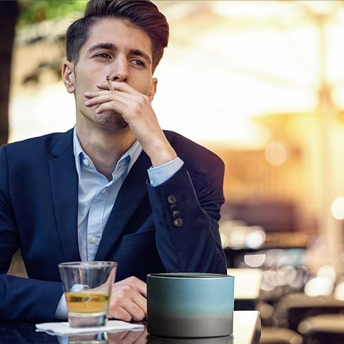 Miniatura 5 de Cenicero de cerámica con tapas Cenicero de cigarrillos resistente al viento para patio al aire libre, ceniceros de cigarros para hombres, bandeja de