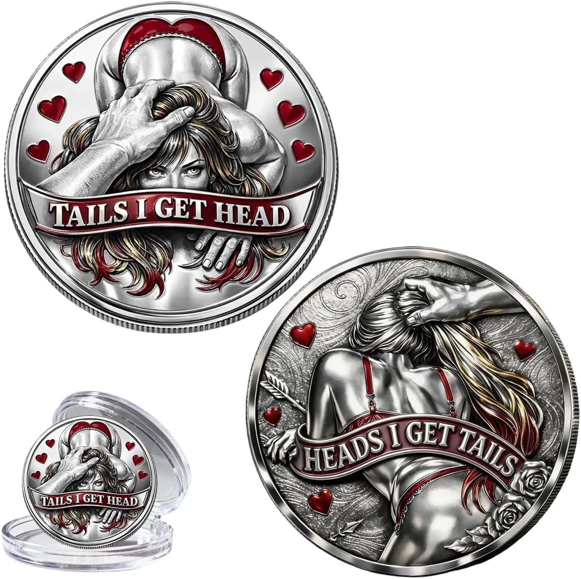 Heads I Get Tail/Tails I Get Head Commemorative Coin, Funny Heads and Tails Challenge Coin, Double-Sided Lucky Token, Decision Coins for Couples, Gift for Adults Date Night Valentine's (A 2PCS) — image 1