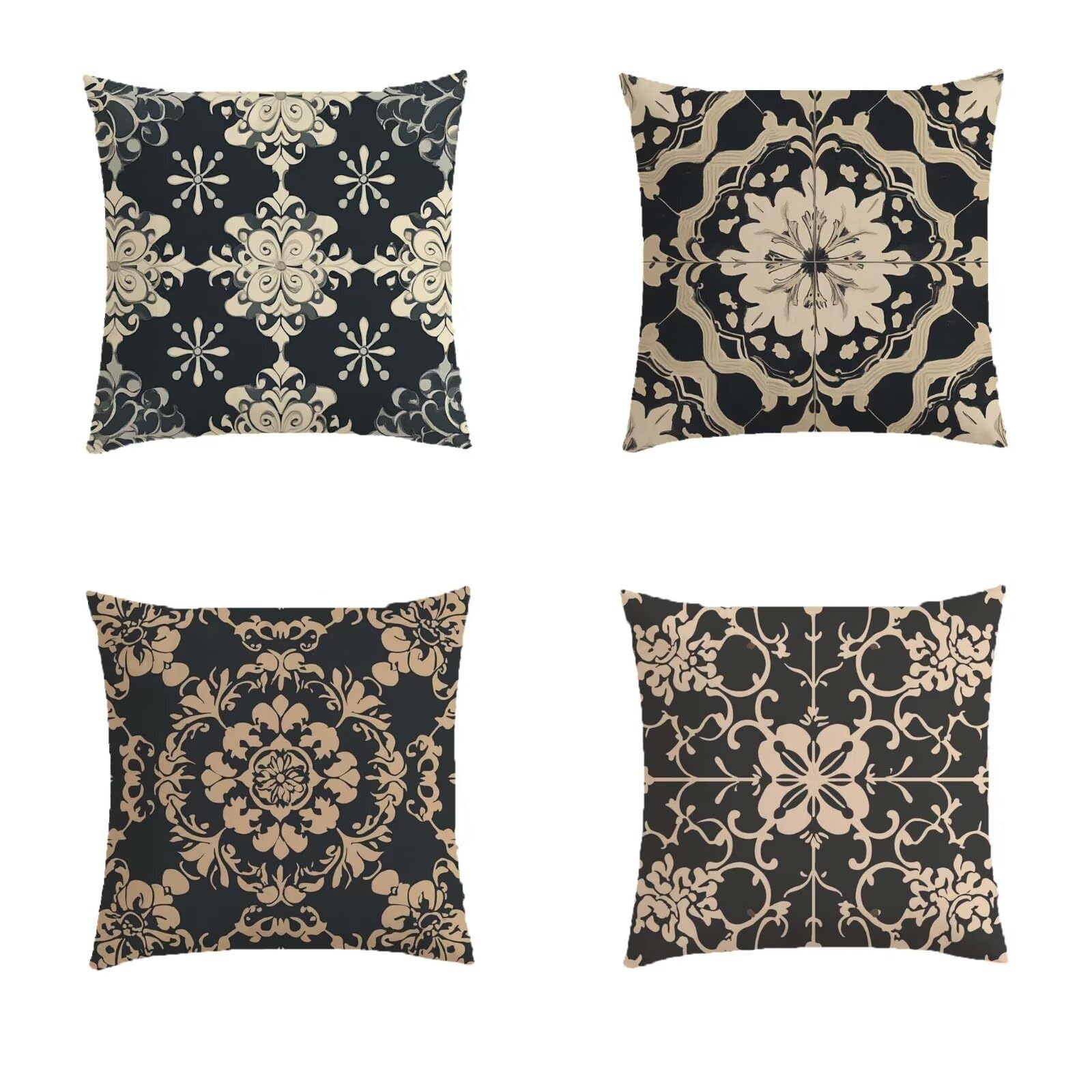 Housse coussin exterieur haut de gamme effet lin brun foncé imprimé