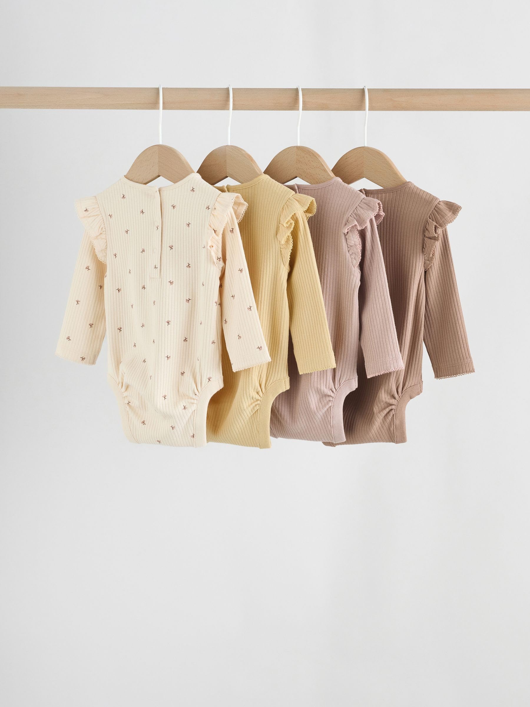 NEXT Baby Mädchen Baby Langarm-Bodysuits mit Rüschen im 4er-Pack
