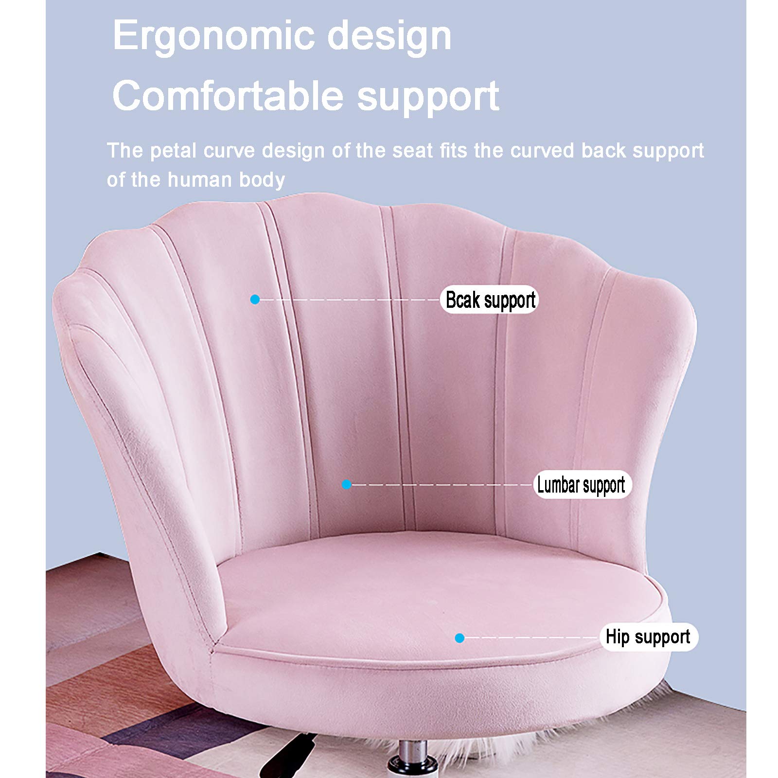 Krzesło biurowe, krzesło gamingowe, krzesło komputerowe, regulowane obrotowe krzesło toaletkowe dla dorosłych, dziewcząt, nastolatków, ergonomiczne płatki, krzesło komputerowe, tapicerowane, krzesło