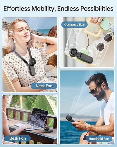 Miniatura 5 de TriPole Ventilador turbo portátil de mano con pantalla digital, mini ventilador de viaje recargable 3 en 1, funciona con pilas, plegable de 190 para