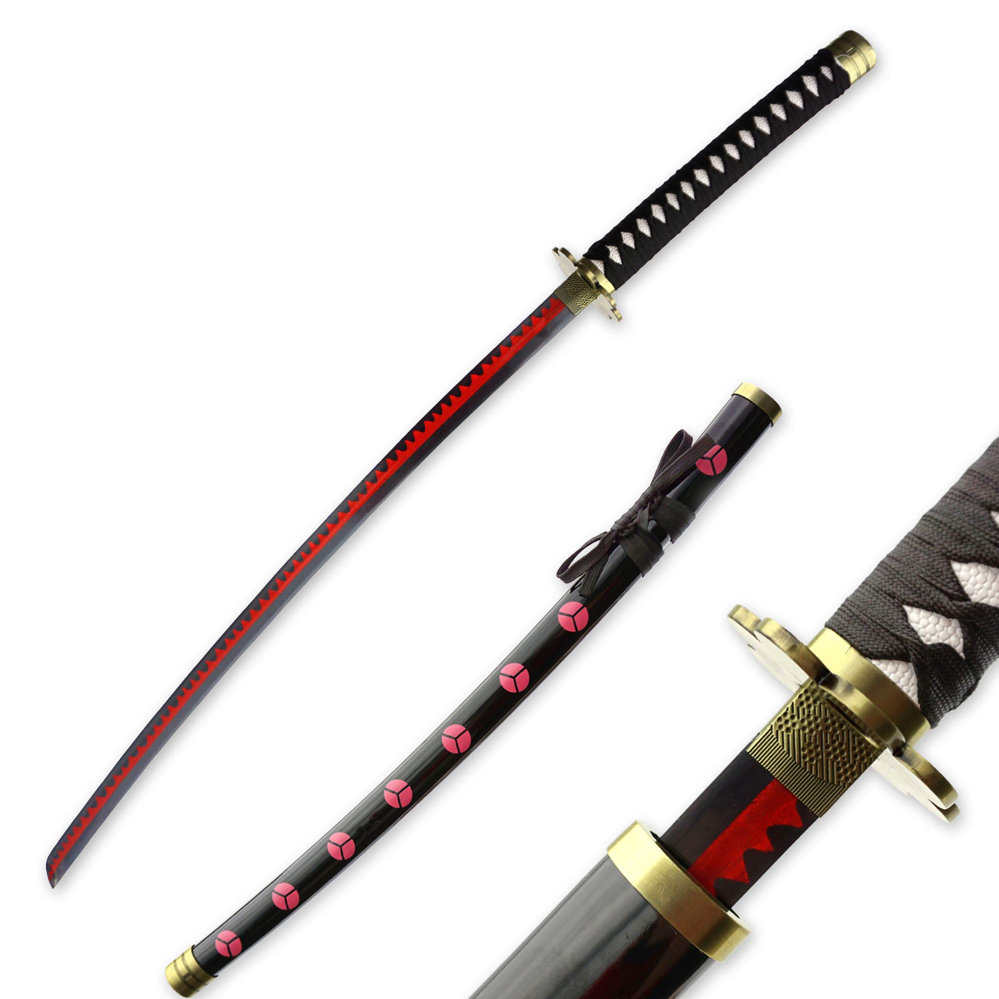 RENGENG Cosplay Anime Roronoa Zoro Sword, Shusui, Wado Ichimonji, Sandai Kitetsu, Katana Samurai Sword, Carbon Steel, Black/White/Red