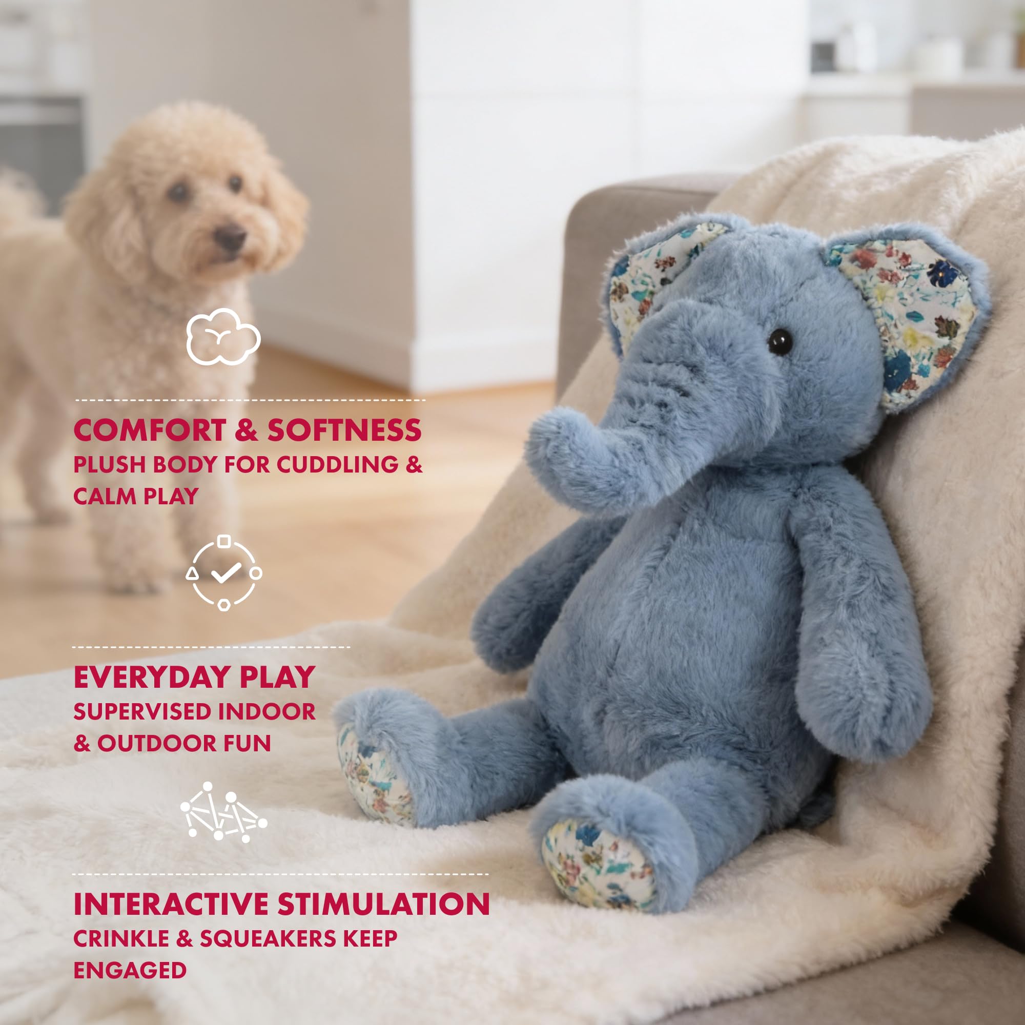 Pet Lou Petlou - Juguetes de peluche para perro, juguete para perros arrugados, juguetes interactivos para masticar perros pequeños, grandes, juguetes para perros pequeños, 15 promociones, color azul