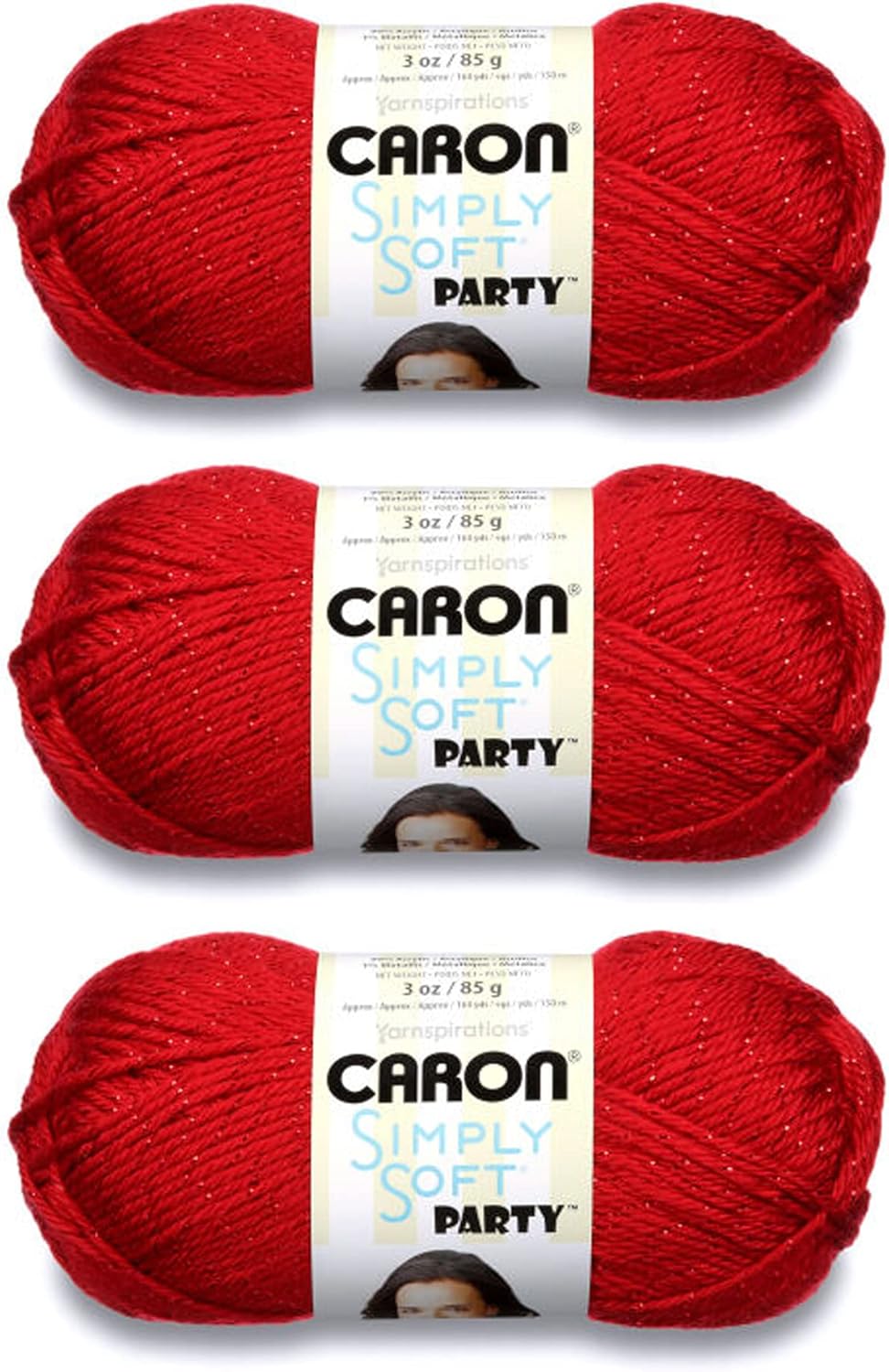 Caron Simply Soft Party Red Sparkle Yarn - 3 Pack of 85g/3oz - Acrylic - 4 Medium (Worsted) - 164 Yards - Knitting/Crochet Party Red Sparkle 3 Pack Simply Soft Party