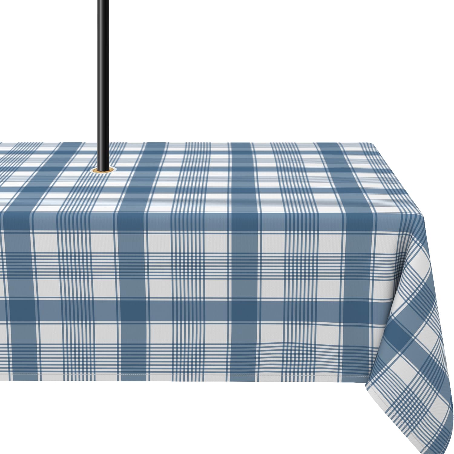 Yighty Blue Plaid Outdoor Tablecloth With Umbrella Hole 60X84inch
